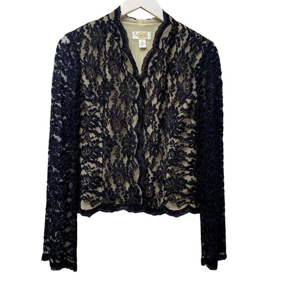 TALBOTS Black Lace Top Size 6 Evening Blouse Womens Light Cardigan Jacket - Picture 5 of 15